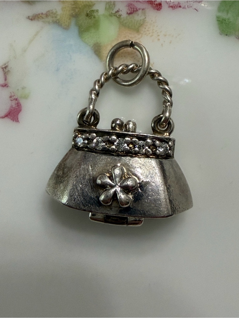 Vintage Sterling & Zirconia Articulated Purse Charm (Firm)